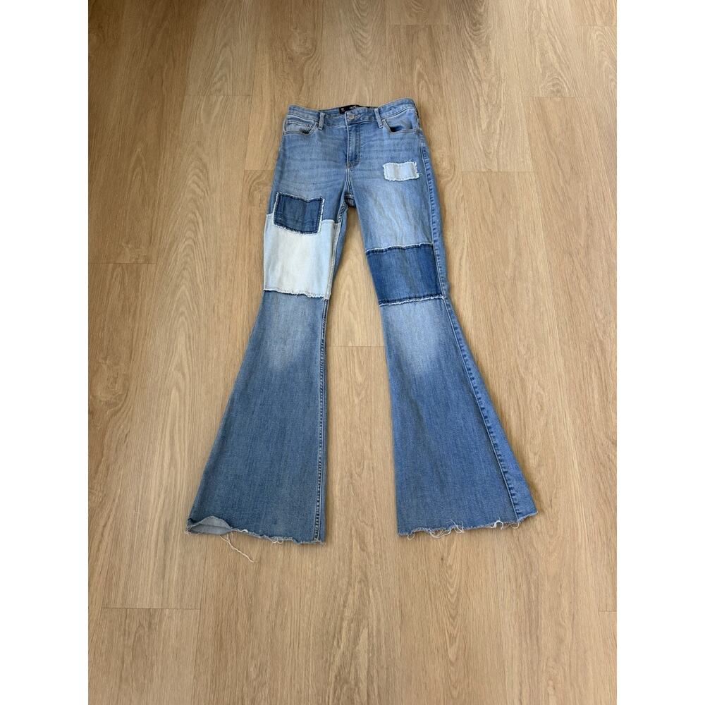Hollister Jeans Womens Size 5 Blue Denim Patchwork High Rise Stretch Flared Leg